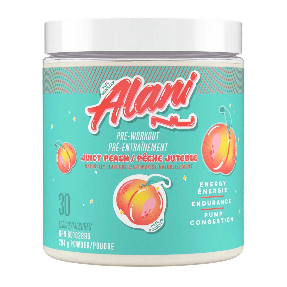 Alani Nu Pre Workout Powder Juicy Peach, 200mg Caffeine, L-Theanine, Beta-Alanine, Citrulline, 3