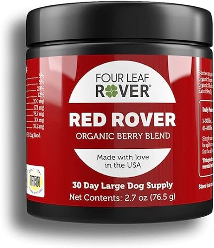 Four Leaf Rover: Red Rover - Organic Berry Blend Dog Prebiotics, Polyphenols and Antioxidants - 15 to 60 Day Supply