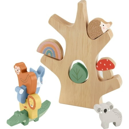 fisher-price wooden balance tree preschool stacking activity toy, 10 wood pieces
