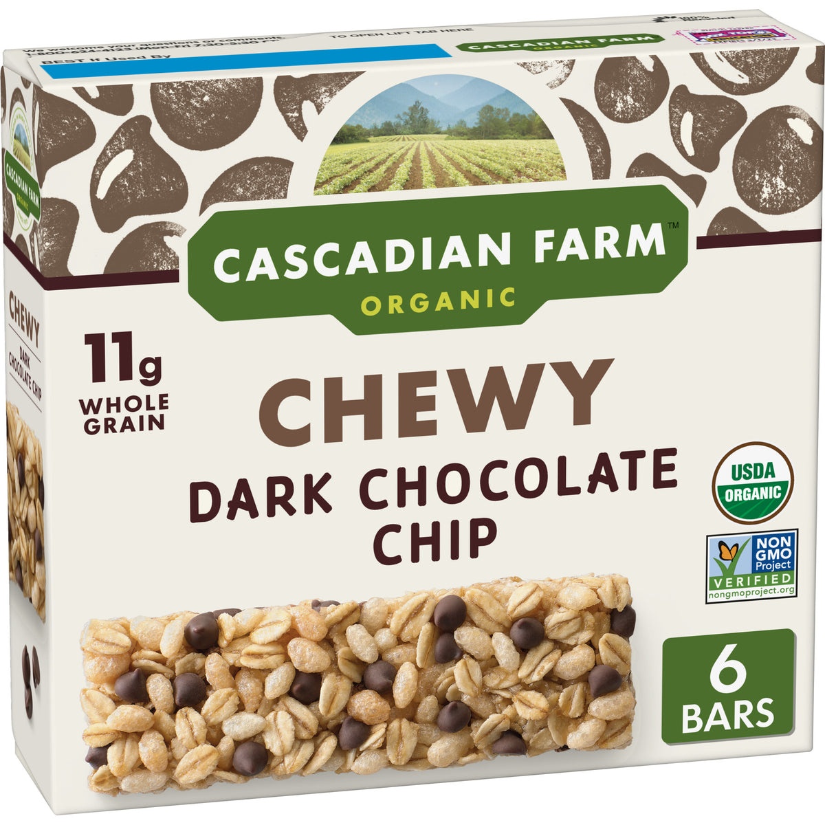 Cascadian Farm, Organic Chewy Granola Bars, Dark Chocolate Chip, 6 Bars, 1.2 Oz (35 G)
