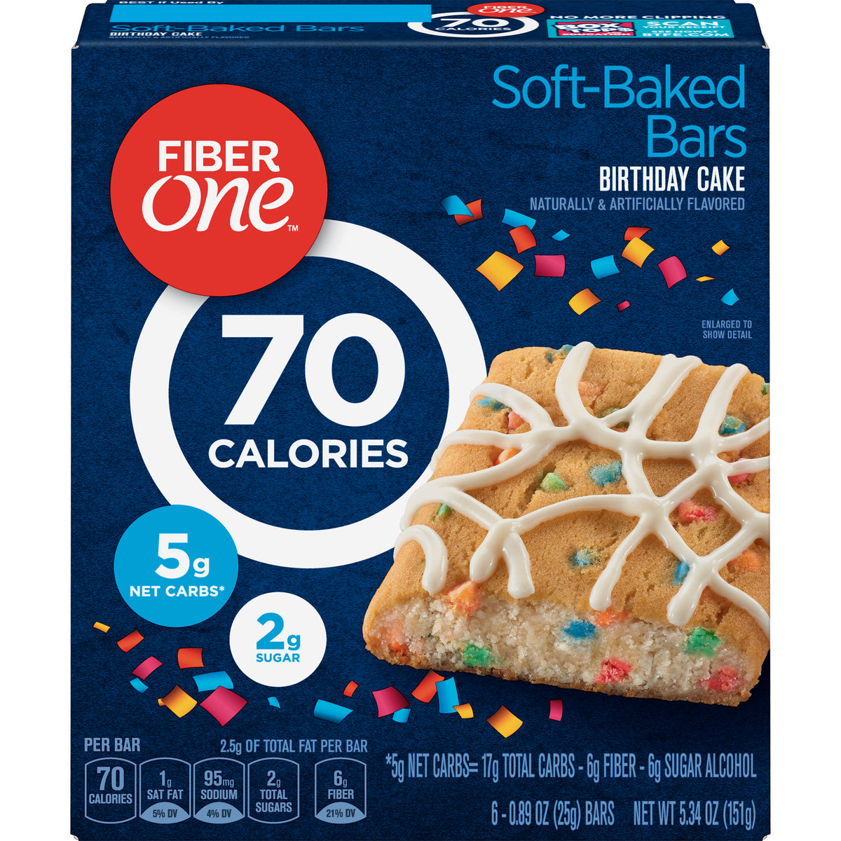 Fiber One, Birthday Cake 70 Calorie Soft Baked Bars, 5.34 Oz