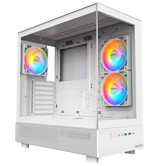 Montech XR White Panoramic Window Mid Tower Case with 3x ARGB PWM Fans