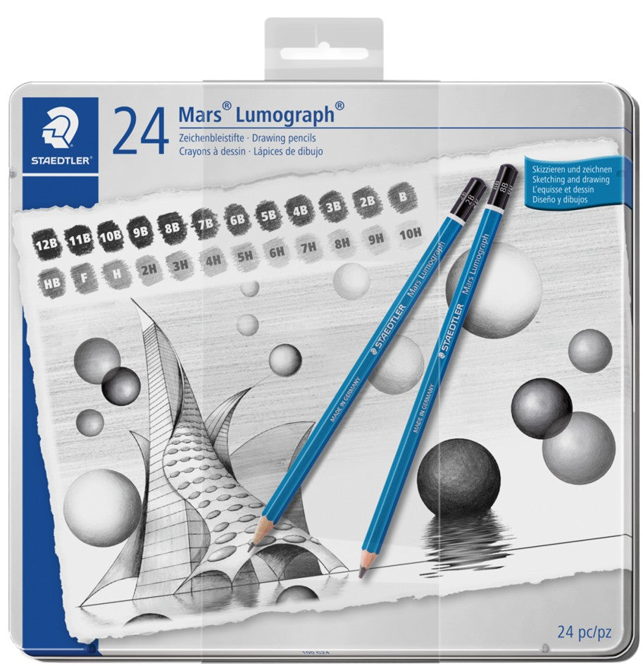 Staedtler 100 Mars Lumograph Sketching Pencil Assorted Shades Tin 24