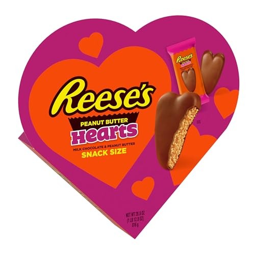 REESE'S Milk Chocolate Peanut Butter Snack Size Hearts, Valentine's Day Candy Gift Box, 28.8 Oz
