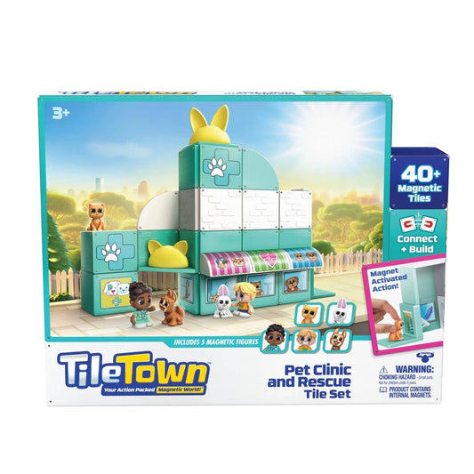 Tile Town Pet Vet Magnetic Tiles Construction Building Playset and Figures Ages 3+