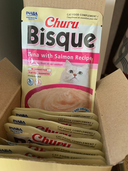 INABA Churu Bisque for Cats, Creamy Lickable Purée Side Dish Tuna W/Salmon  40g