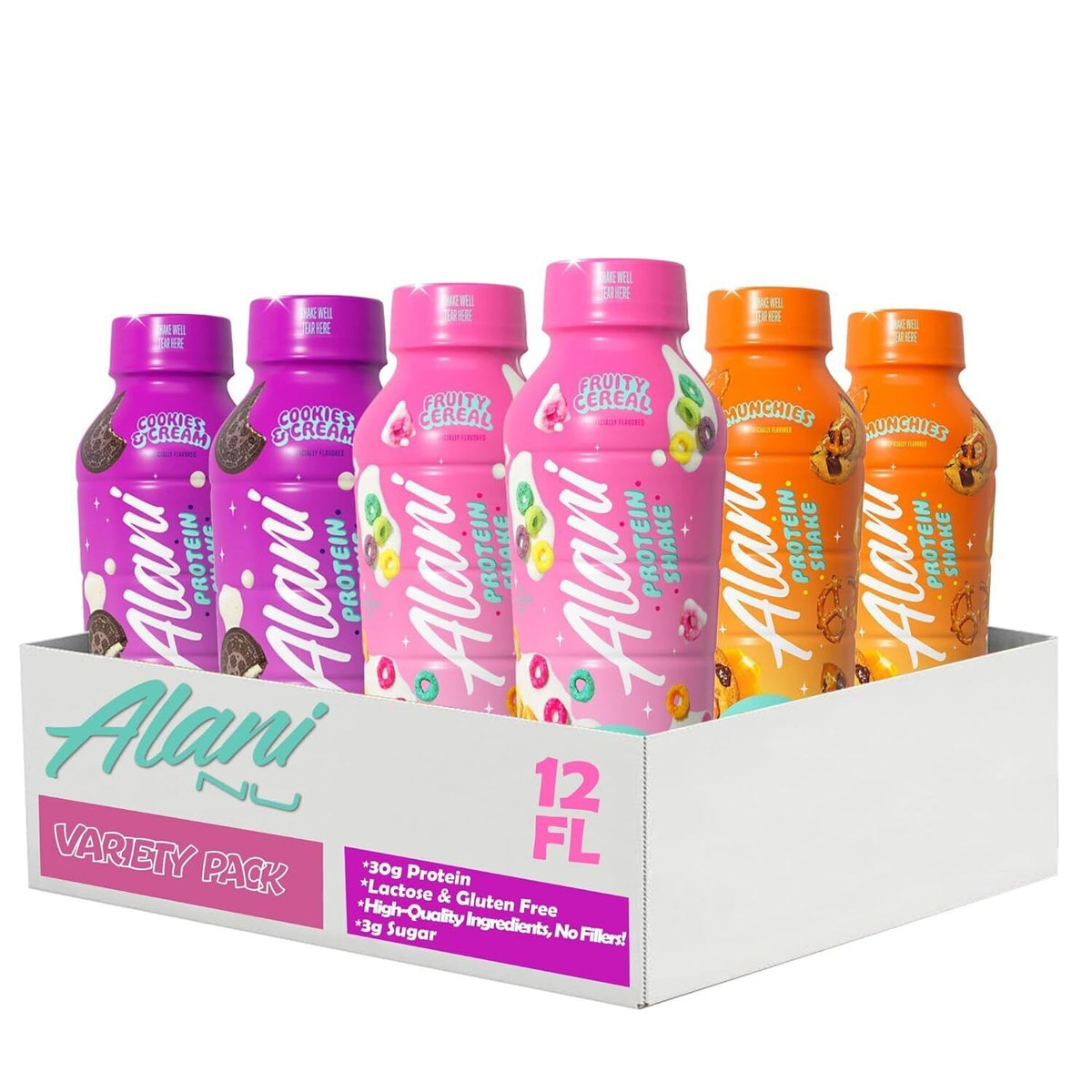 NEW Alani 30g High Protein Shake Pk Cookies and Cream, Fruity Cereal & Munchies