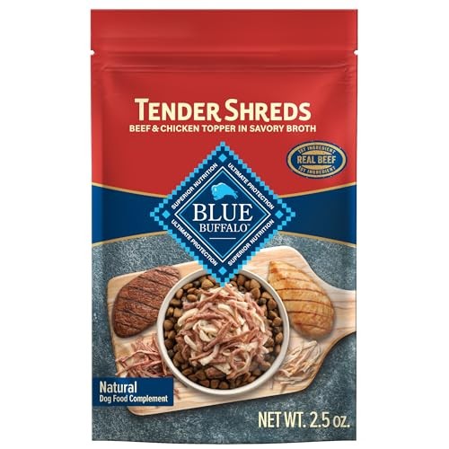 Blue Buffalo Tender Shreds Toppers Dog Food Beef & Chicken 2.5oz.