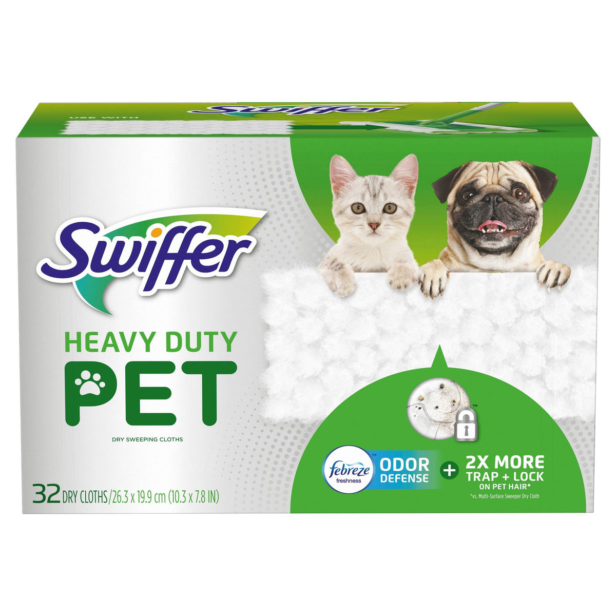 Swiffer Sweeper Pet Heavy Duty Dry Multi-Surface Cloth Refills for Floor Cleaning Febreze 32 Count