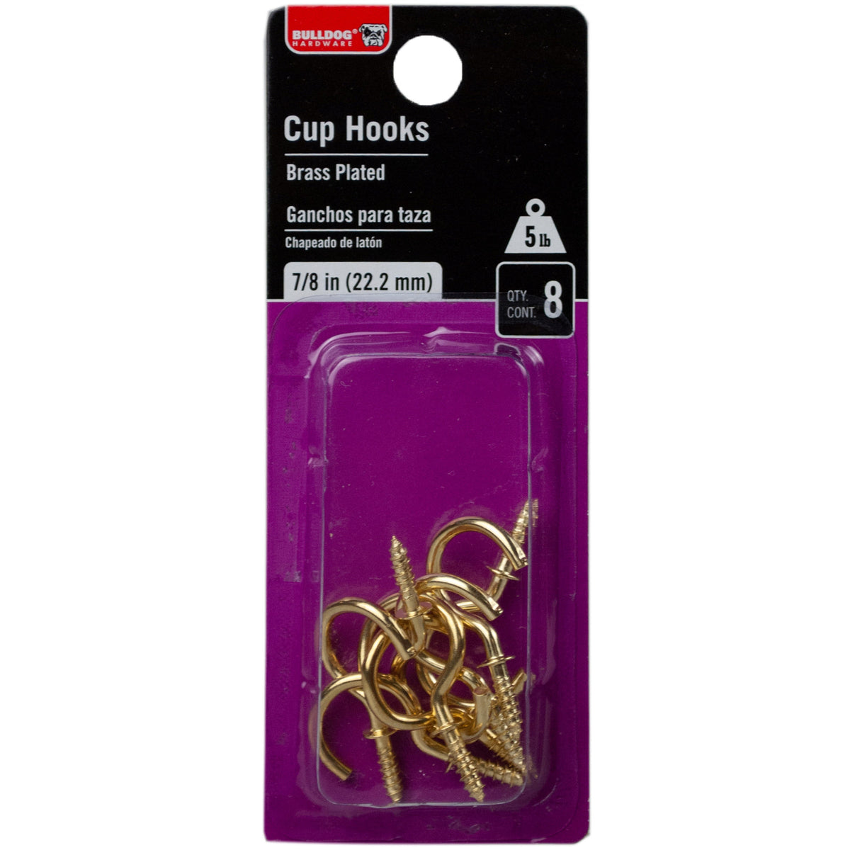 Bulldog 8pk Cup Hooks Brass