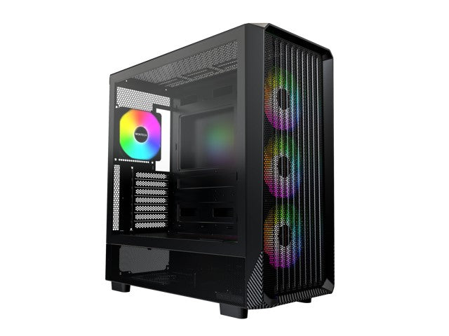 MONTECH X5- ATX Mid-Tower Gaming PC Case High Airflow 3x 140mm and 1x 120mm ARGB Fans Pre-installed Glass Side Panel Carbon Print Accents GPU Hol