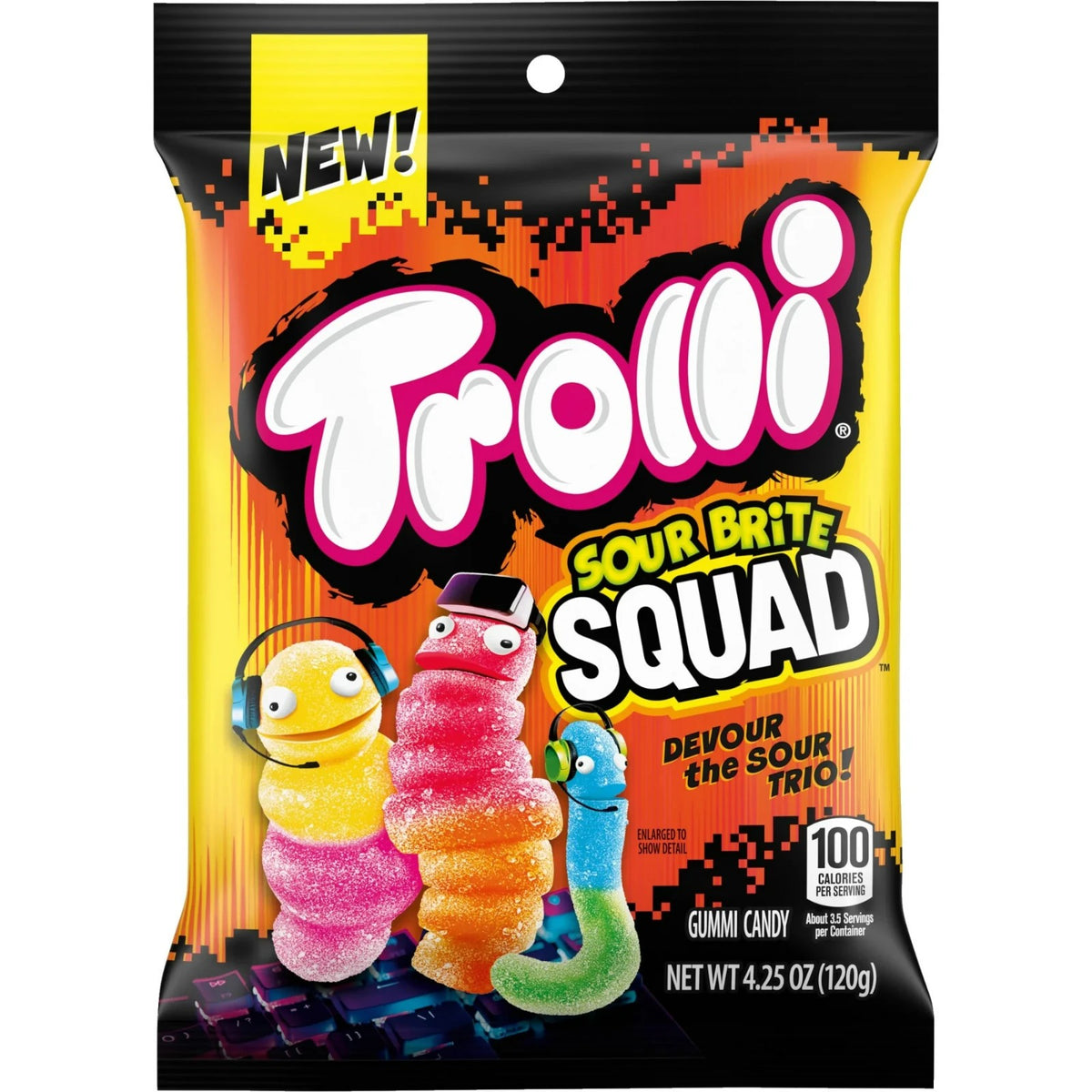 Trolli Sour Brite Squad Gummy Candy, Sour Gummy Worms, 4.25 Oz