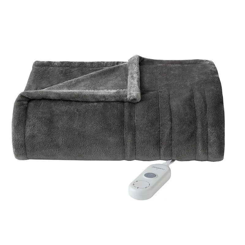 Cuddl Duds Plush Heated Throw Blanket, Gray