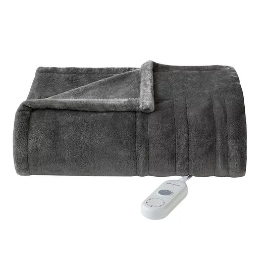 Cuddl Duds Plush Heated Throw Blanket, Gray