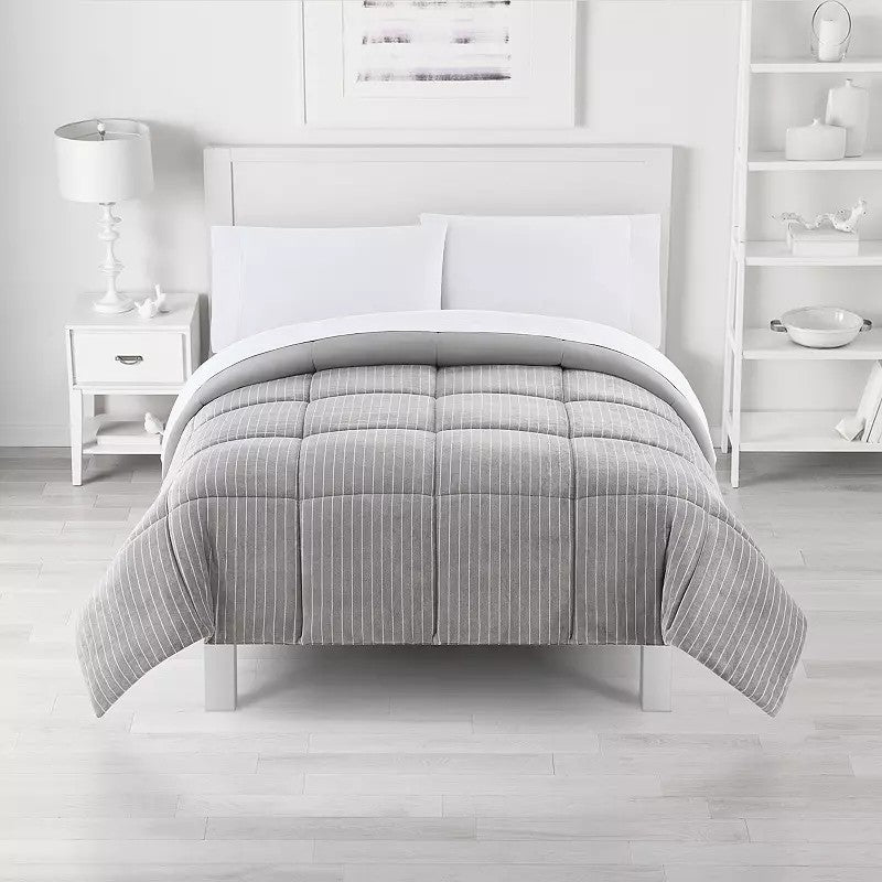 The Big One Plush Down-Alternative Reversible Comforter, Gray Pinstripe