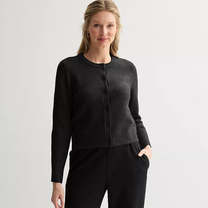 Women S Nine West Button Front Crewneck Sweater Color: Mineral Black Size: LARGE