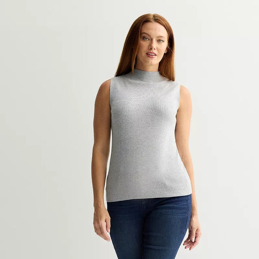 Women S Nine West Mockneck Sleeveless Sweater Color: Dark Metal Heather Size: MEDIUM