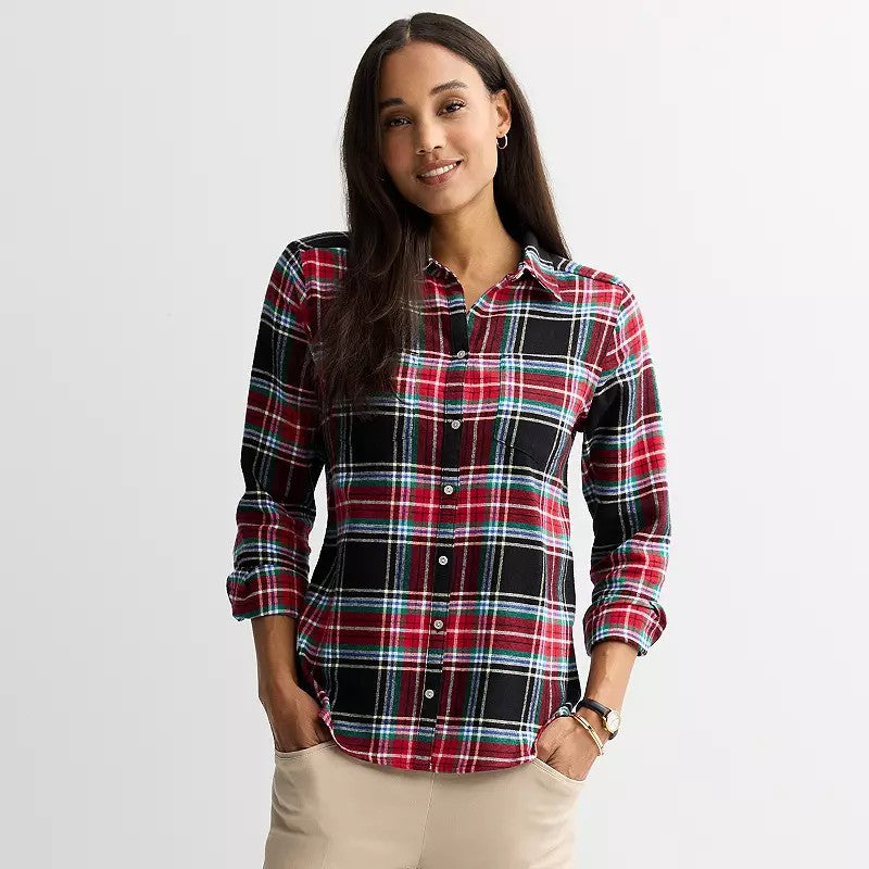 Women's Croft & Barrow® the Extra Soft Plaid Flannel Shirt, XXL