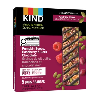 KIND Bars Pumpkin Seeds Raspberry & Dark Chocolate, Gluten Free Snack Bars, 5 Count