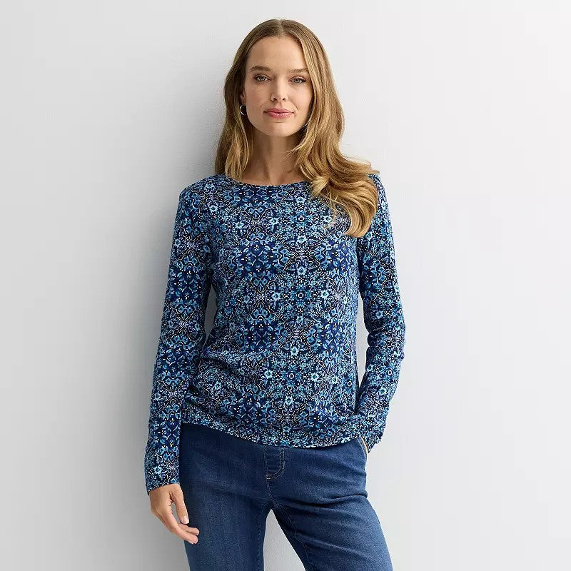 Petite Croft & Barrow® Crewneck Long-Sleeve Tee, Women's, PXS