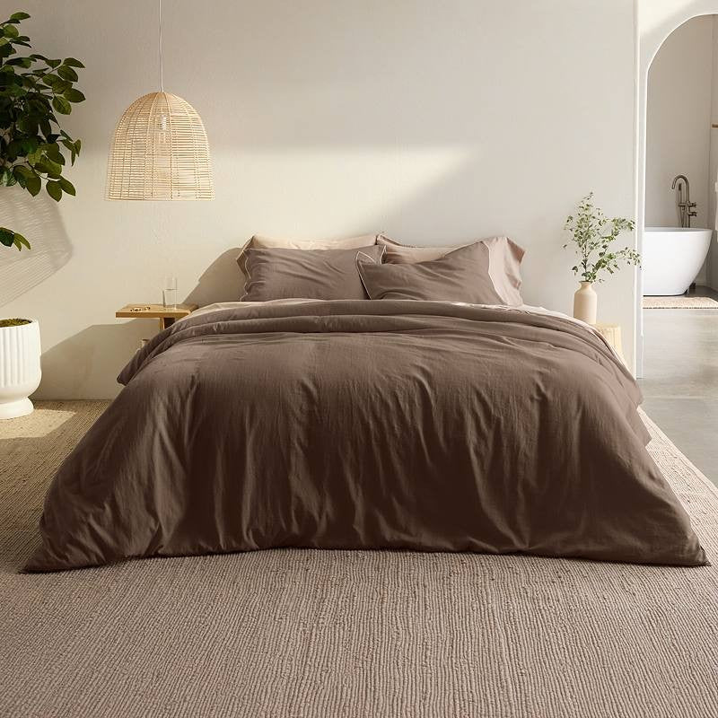 Miryana Cotton Slub Comforter Set with Shams, Brown Quartz