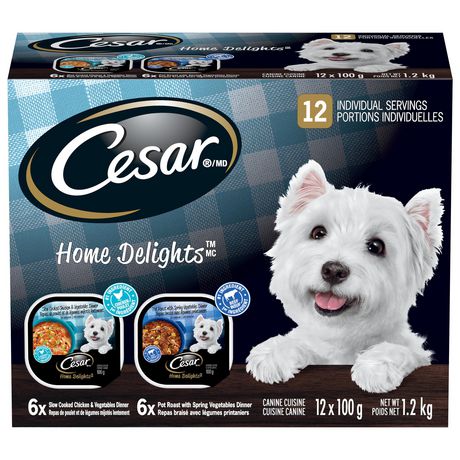 Cesar Home Delights Pot Roast with Spring Vegetables Dinner, Chicken & Vegetable Variety Pack Soft Wet Dog Food 12 Pack Value