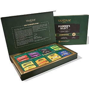 Vahdam Top 6 Founder Select Assorted Tea Gift Set 6 Flavors, 36 Individually Wrapped Tea Bags Gifts for Tea Lovers