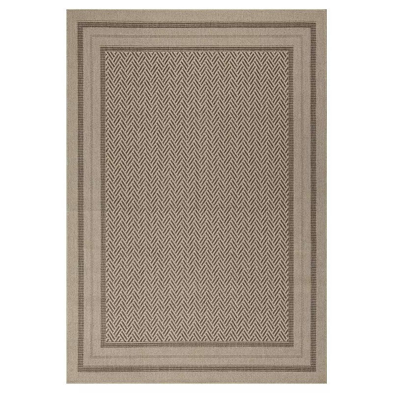 Sonoma Goods for Life  Basket Weave Indoor / Outdoor Area or Throw Rug, Natural Border