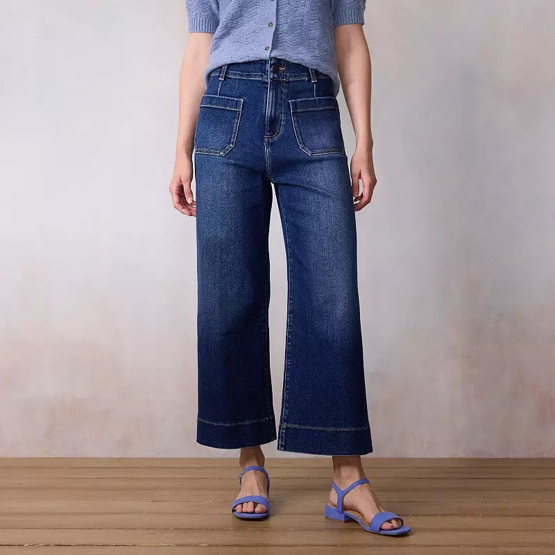 Petite LC Lauren Conrad Super High-Rise Wide Leg Wildflower Denim Pants, Women's,(2P)