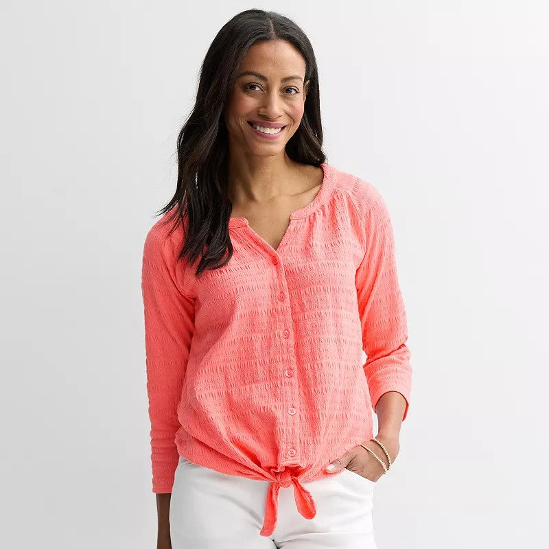 Women's Croft & Barrow® Pucker Knit Button Front Top,