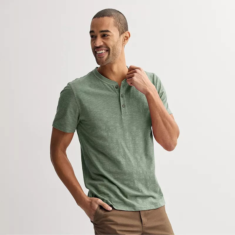 Men's Sonoma Goods for Life® Essential Short Sleeve Striped Henley T-Shirt,
