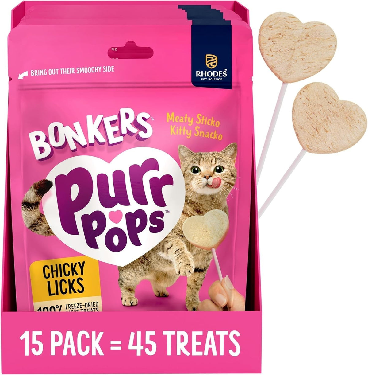 Cat Treats 15 Pack Bonkers Purrpops Freeze-Dried Chicken Flavored Lollipop Cats