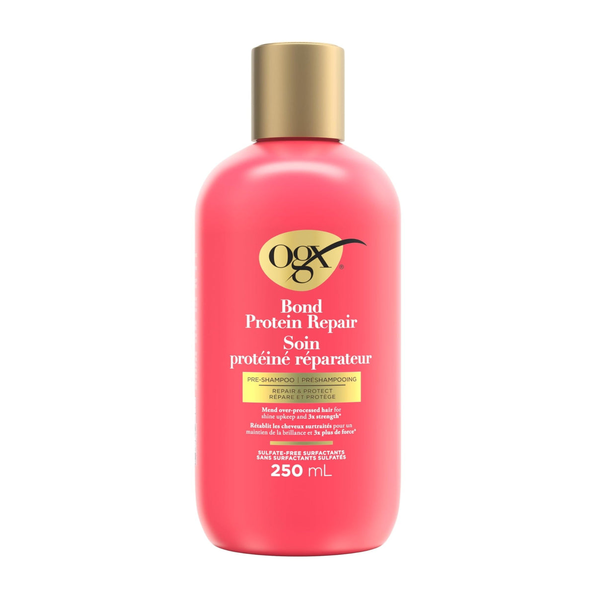 OGX® Repair & Protect Bond Protein Repair Pre-Shampoo, Pre-Shampoo Hair Treatment Helps Mend Over-Processed Hair for Shine & 3x Stronger Hair*, Sulfate-Free Surfactants, 250 mL