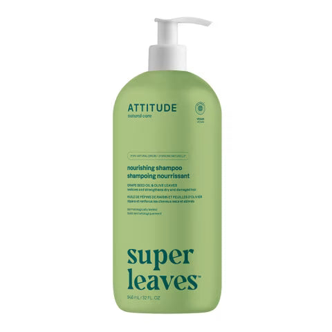 ATTITUDE Nourishing Hair Shampoo, For Dry and Damaged Hair, Vegan and Plant Based, Grapeseed Oil and Olive Leaves, 946 mL