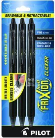 Pilot FriXion Ball Clicker Erasable Retractable Gel Pens, Pack of 3