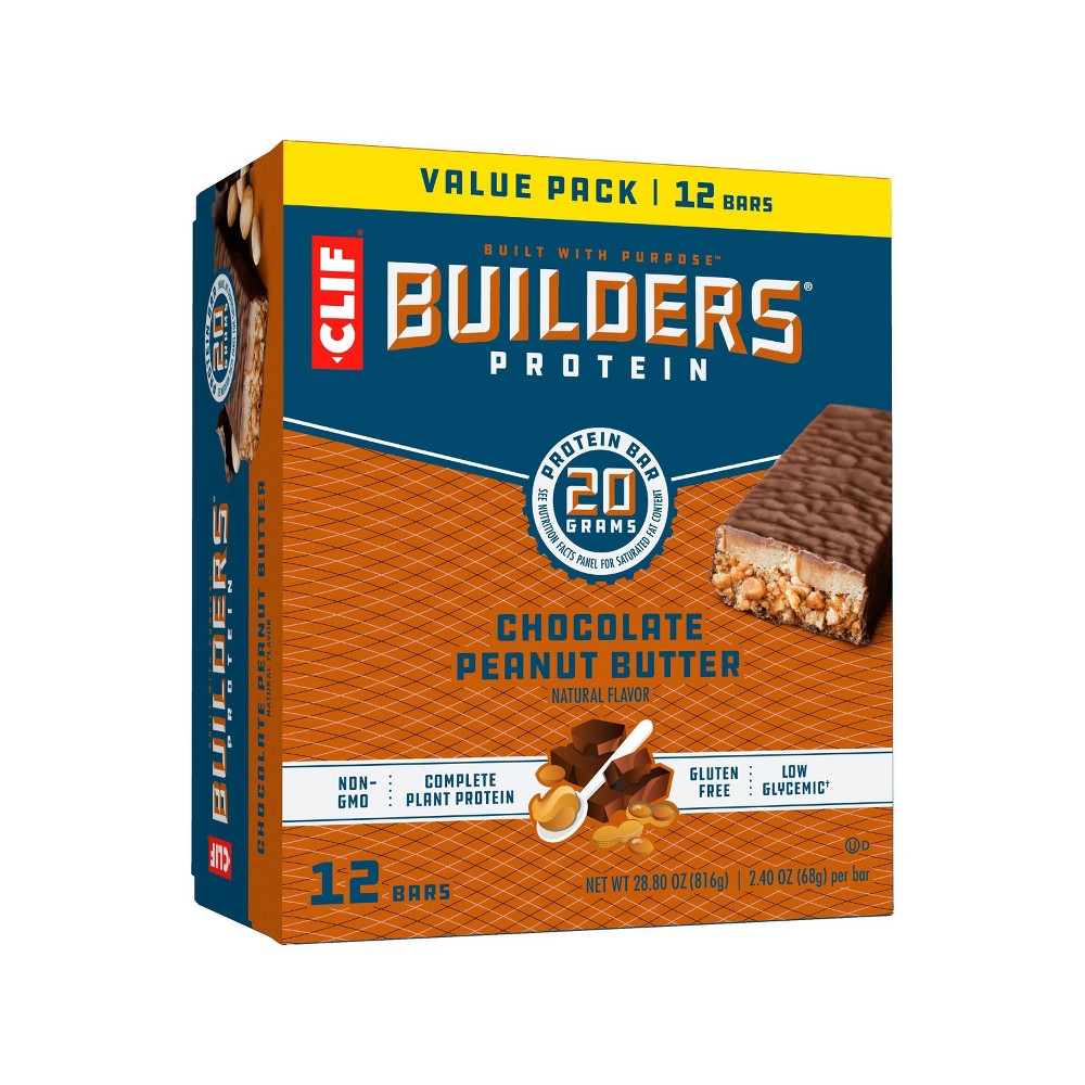 Clif Bar Gluten Free Builders Plant-Based Protein Bars Chocolate Peanut Butter 12 Bars