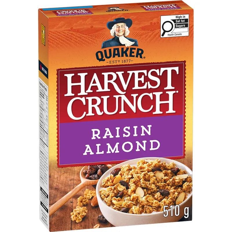 Quaker Raisin and Almond Granola Cereal, Harvest Crunch 510 g