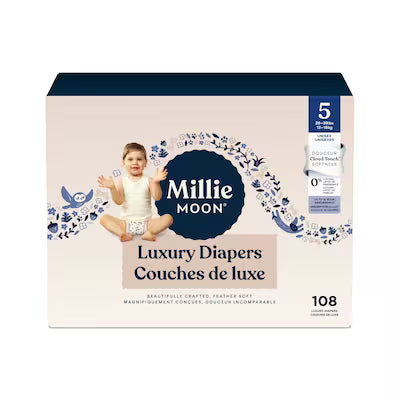Millie Moon Luxury 360 Diapers, Size 5, 56 Count