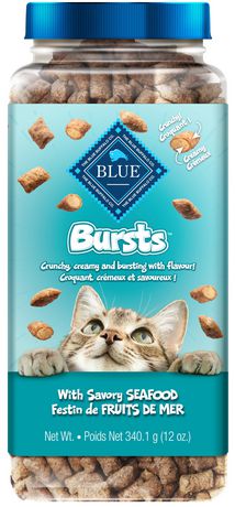 Blue Buffalo Bursts Crunchy & Creamy Cat Dry Treats, Great for Training, Seafood, 12-Oz