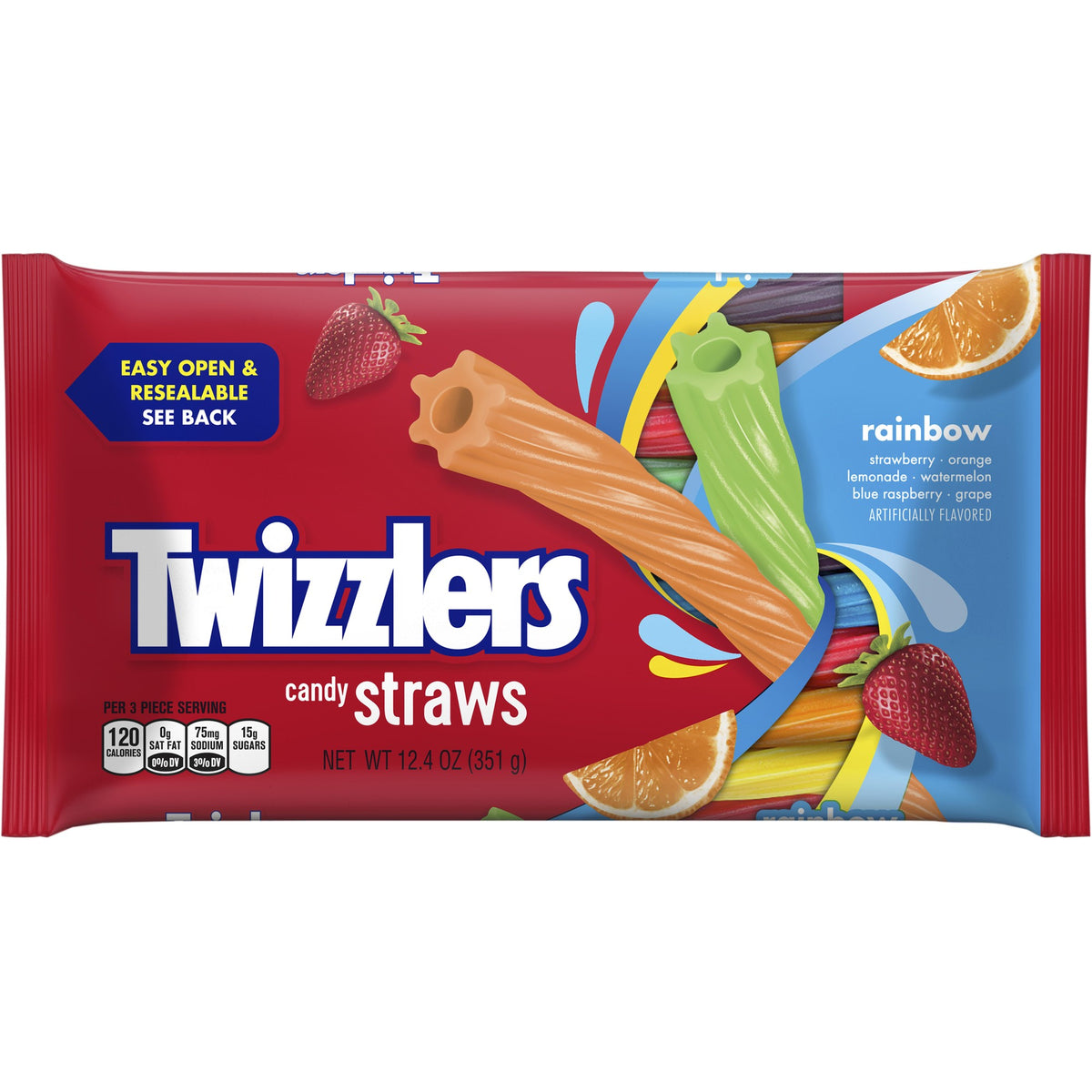 Twizzlers Twists Rainbow Flavored Licorice Style Low Fat Candy Bag 12.4 Oz