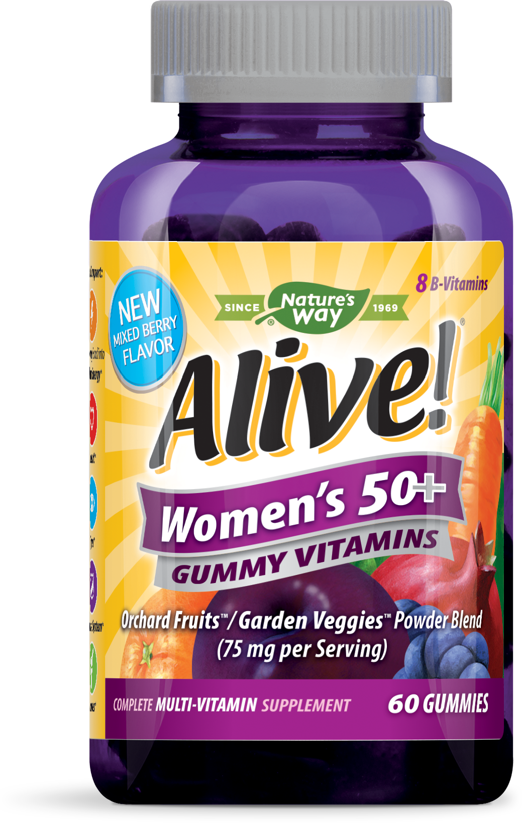 Nature S Way Alive! Women S 50+ Gummy Multivitamin B-Vitamins Mixed Berry Flavored 60 Count