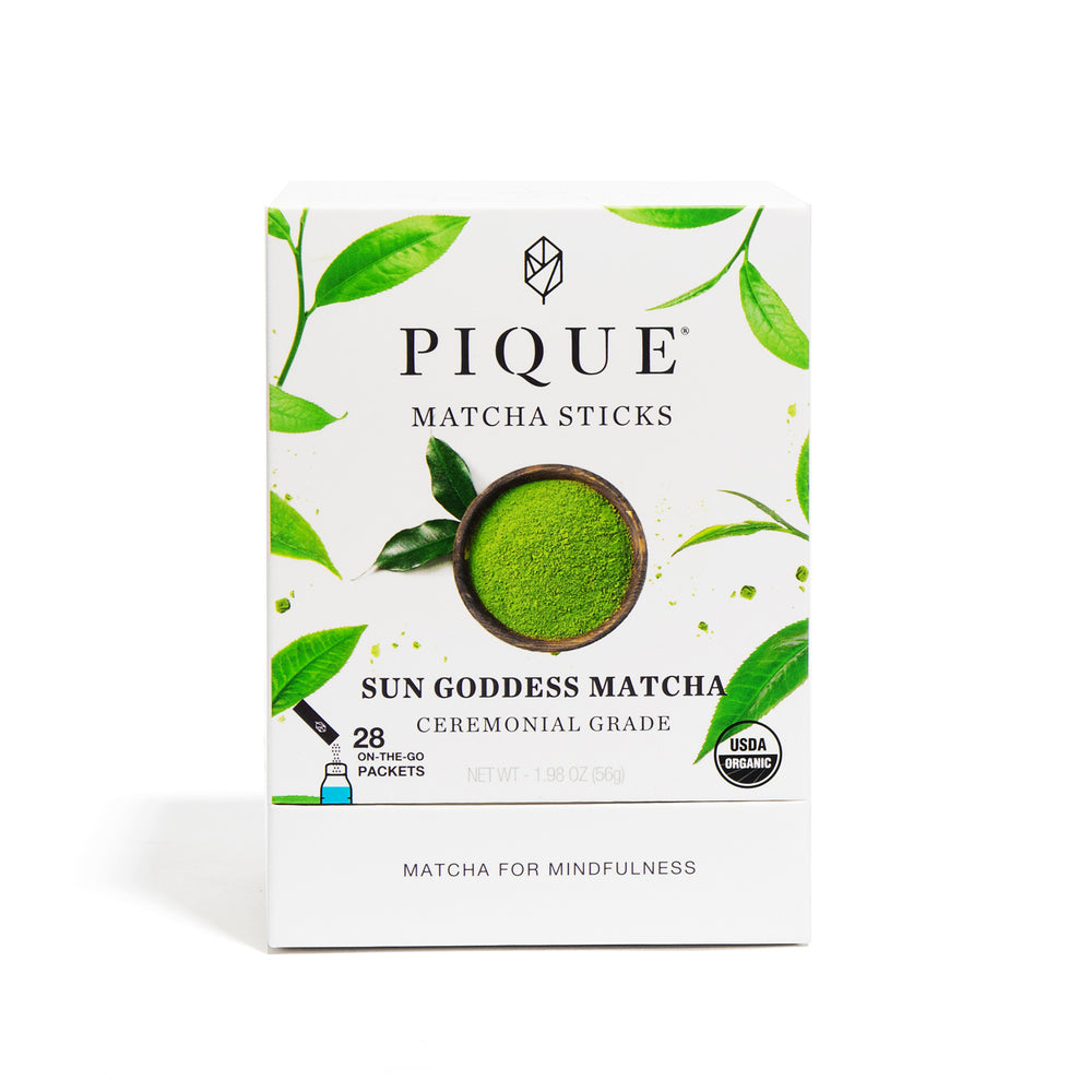 Pique Organic Sun Goddess Matcha - Ceremonial Grade Matcha Green Tea Powder, Supports Radiant Skin -28 Single Serve Sticks (Pack of 1)