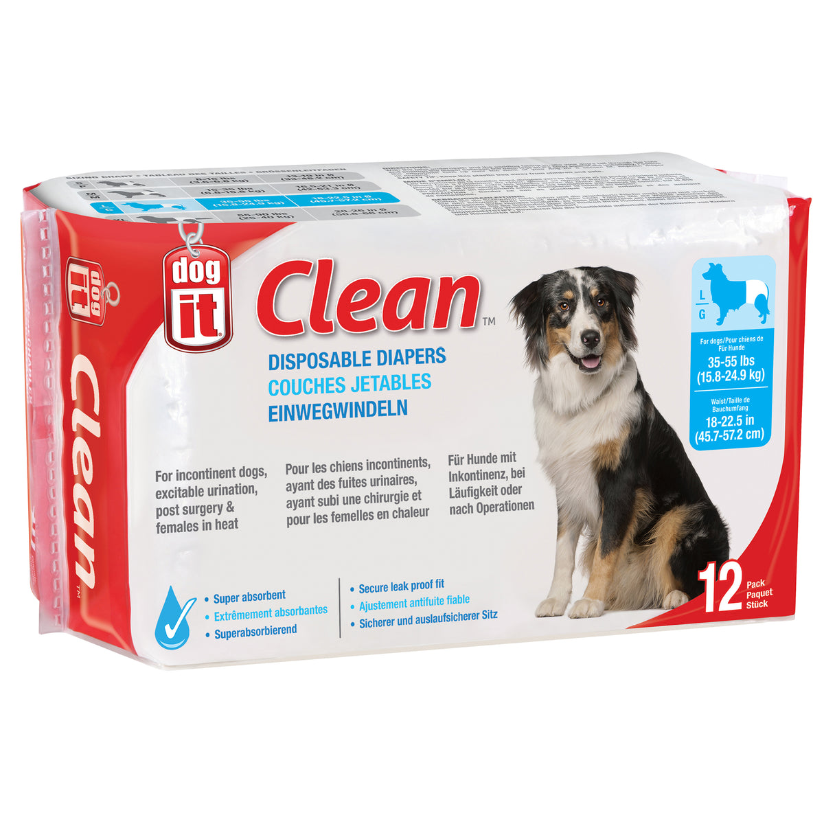 Dog It 70505 Large Clean Disposable Diapers, 12 Count