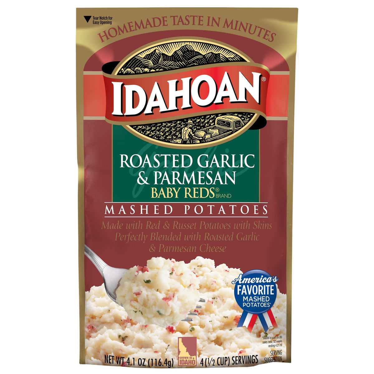 Idahoan Baby Reds Mashed Potatoes with Roasted Garlic & Parmesan Side Dish 4.1 Oz
