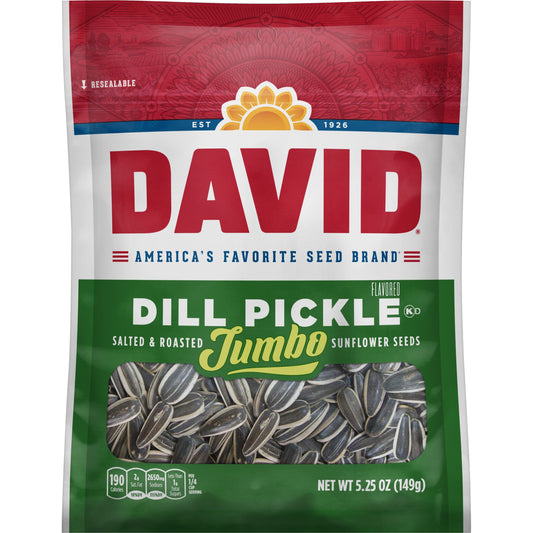 David Roasted and Salted Dill Pickle Jumbo Sunflower Seeds Keto Friendly Snack 5.25 Oz