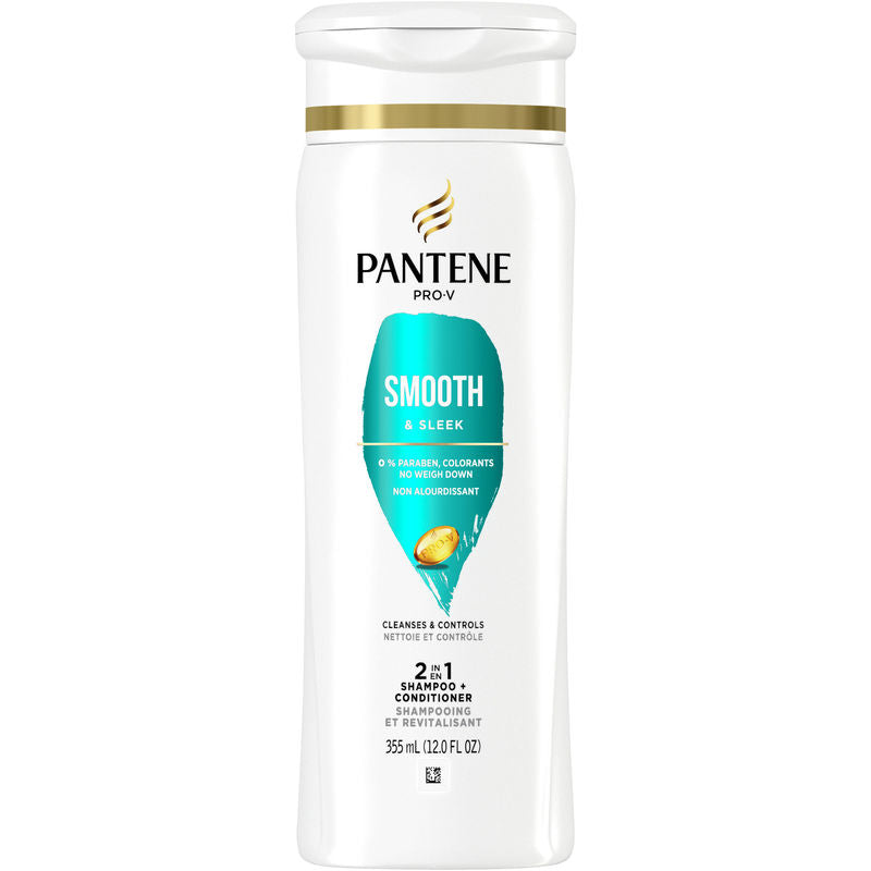 Pantene Smooth & Sleek 2in1 Shampoo and Conditioner, 355 mL
