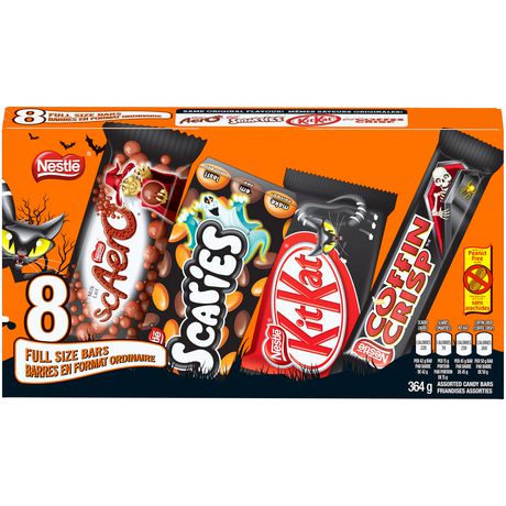 NESTLÉ Full-Sized Halloween Assorted Chocolate & Candy - KITKAT, COFFIN CRISP, SCAERO, SCARIES - 364g (Pack of 8 Bars), Smarties
