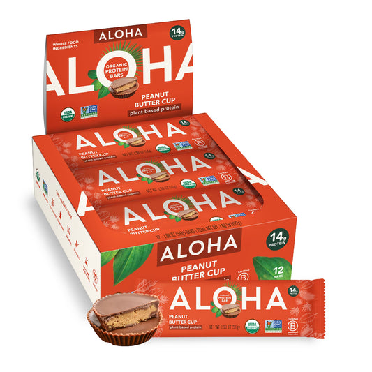 ALOHA Plant Based Protein Bars Peanut Butter Cup 14g Protein (Pack of 12)