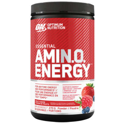 Optimum Nutrition Amino Energy Powder: Pre- workout & Anytime energy with Green tea, Green coffee extract + BCAA's - Fruit fusion: 30 servings [270g] (packaging may vary)