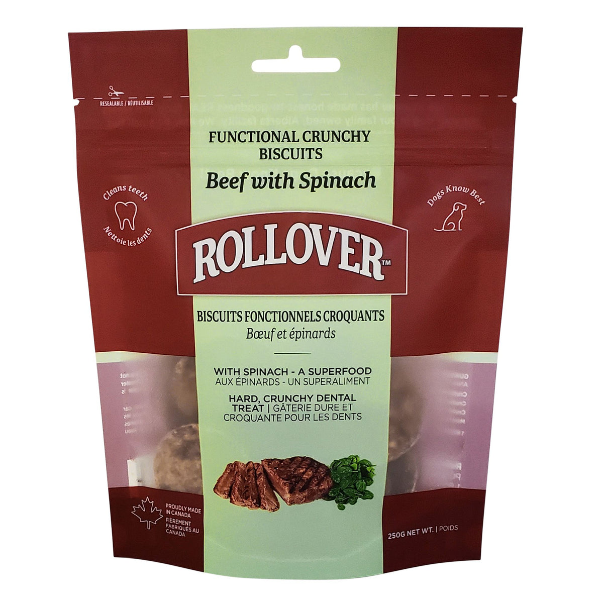 Rollover Crunchy Biscuits Beef & Spinach 250g